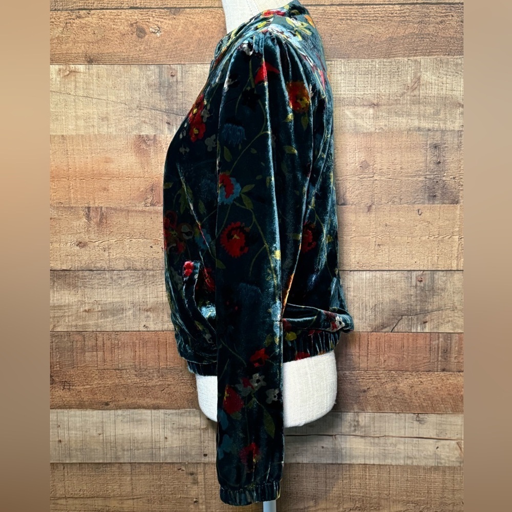 LOFT Green Velvet Floral Bomber Jacket Women’s size XS - Picture 5 of 10